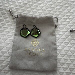 Kendra Scott Faceted Olive Green Hexagon Earrings with Dark Metal